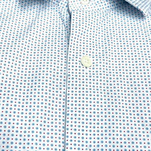 Peter Millar White Blue Dots Button Up Shirt Medium Long Sleeve Cotton Collared - Picture 3 of 10